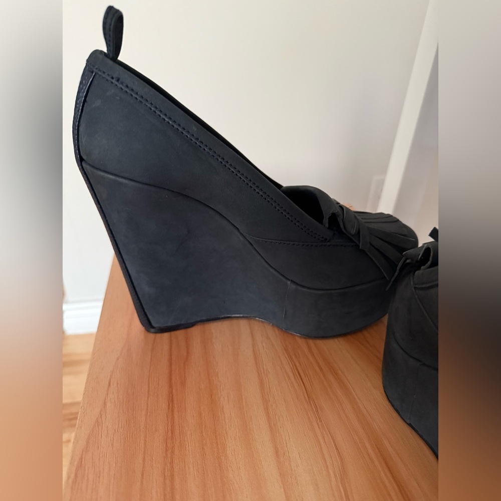 Black Fleece Thom Browne x Brooks Brothers Mod Blue Suede Leather Wedge Loafers - Picture 4 of 14